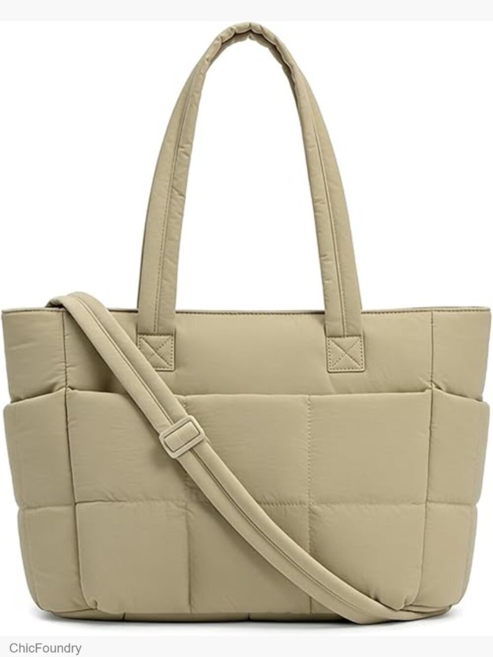 Quilted Nylon Puffer Tote Bag 15.6" Laptop Pocket Travel Work Crossbody